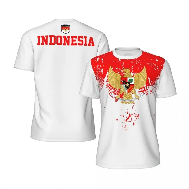 3D Printing Indonesia - 1 ชิ้นที่กําหนดเองของคุณภาพแฟชั่นอินโดนีเซียธงฟุตบอล T เสื้อสําหรับชายฤดูร้อนสัญลักษณ์แห่งชาติ 3D พิมพ์กีฬา