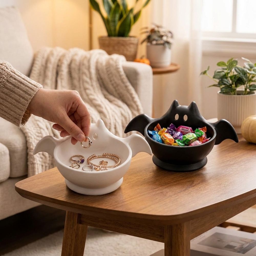 3D Printing Ghosting - ชามเก็บของรูปค้างคาวพิมพ์ 3 มิติ สำหรับฮาโลวีน ถาดตกแต่งโต๊ะทำงานรูปค้างคาวผีน่ารักเรืองแสง ฐานกันลื่นสไตล์โกธิค