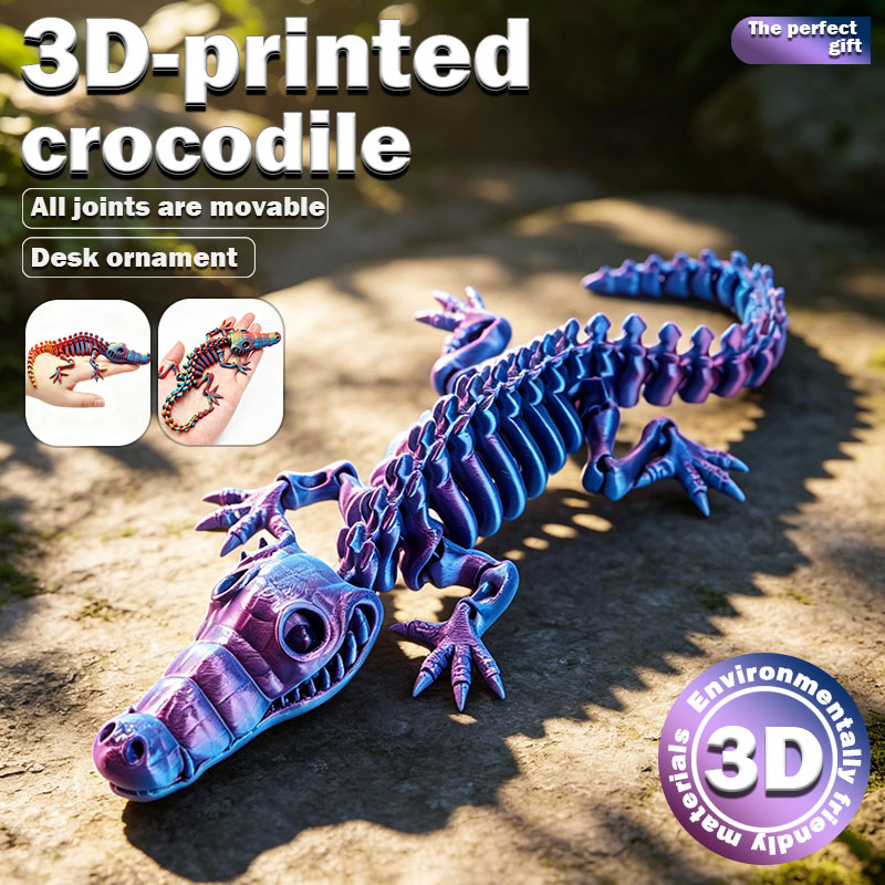 3D Printing Table - งานประติมากรรมสัตว์พิมพ์ 3 มิติ รูปจระเข้ ข้อต่อแบบยืดหยุ่น ของตกแต่งโต๊ะทำงาน