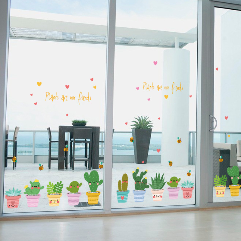 3D Printing Vase - สีเขียวสวนโรงงานแคคตัสกระถางดอกไม้หม้อชุด3D DIY Wall Decals/Adhesiveครอบครัวสติ๊กเกอร์ติดผนังภาพจิตรกรรมฝาผนังห้องน้ำwindows Decor