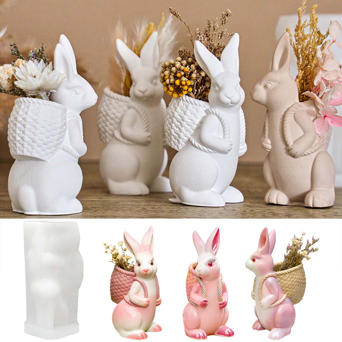 3D Printing Vase - แม่พิมพ์ซิลิโคนรูปกระต่ายอีสเตอร์ 3 มิติ สำหรับงาน DIY ของตกแต่งรูปกระต่ายน่ารัก