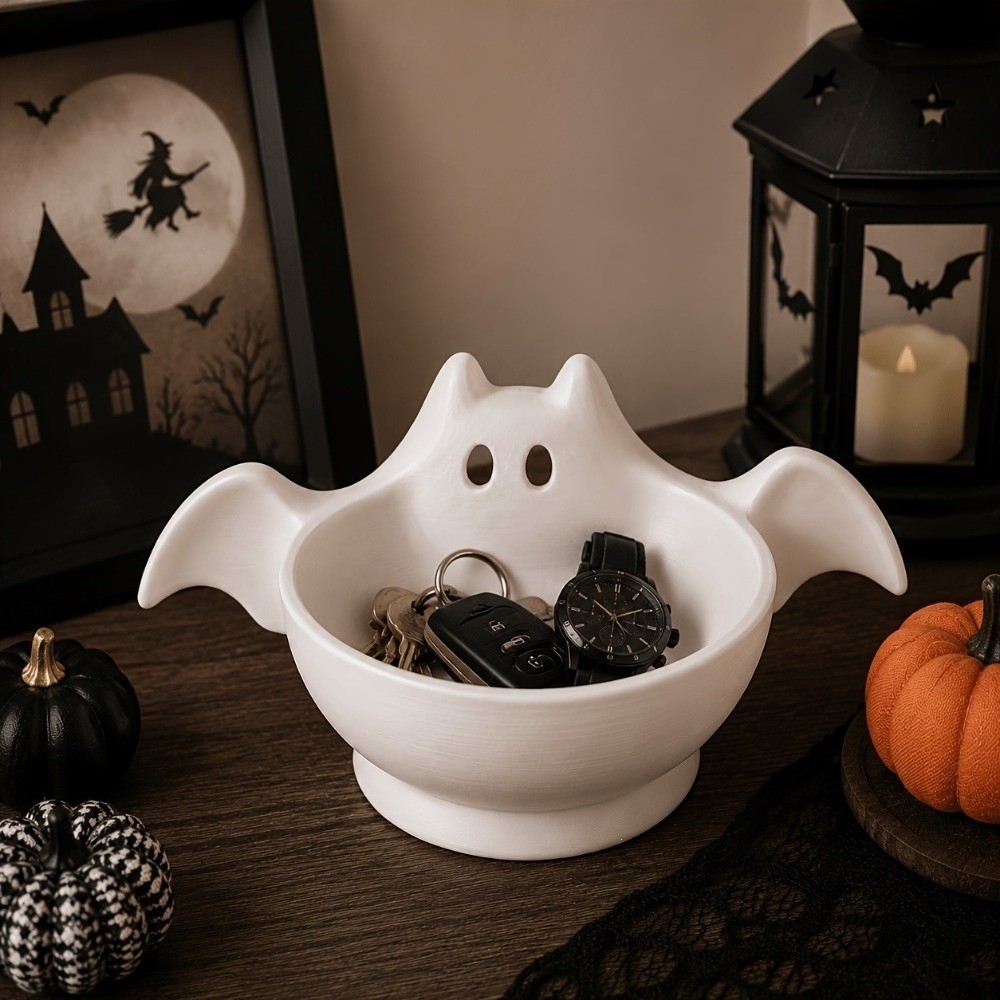3D Printing Ghosting - ชามเก็บของรูปค้างคาวฮาโลวีนพิมพ์ 3 มิติ ถาดตกแต่งโต๊ะทำงานรูปผีค้างคาวน่ารักเรืองแสง สไตล์โกธิคดาร์ค สำหรับโชว์เครื่องประดับและของจุกจิก
