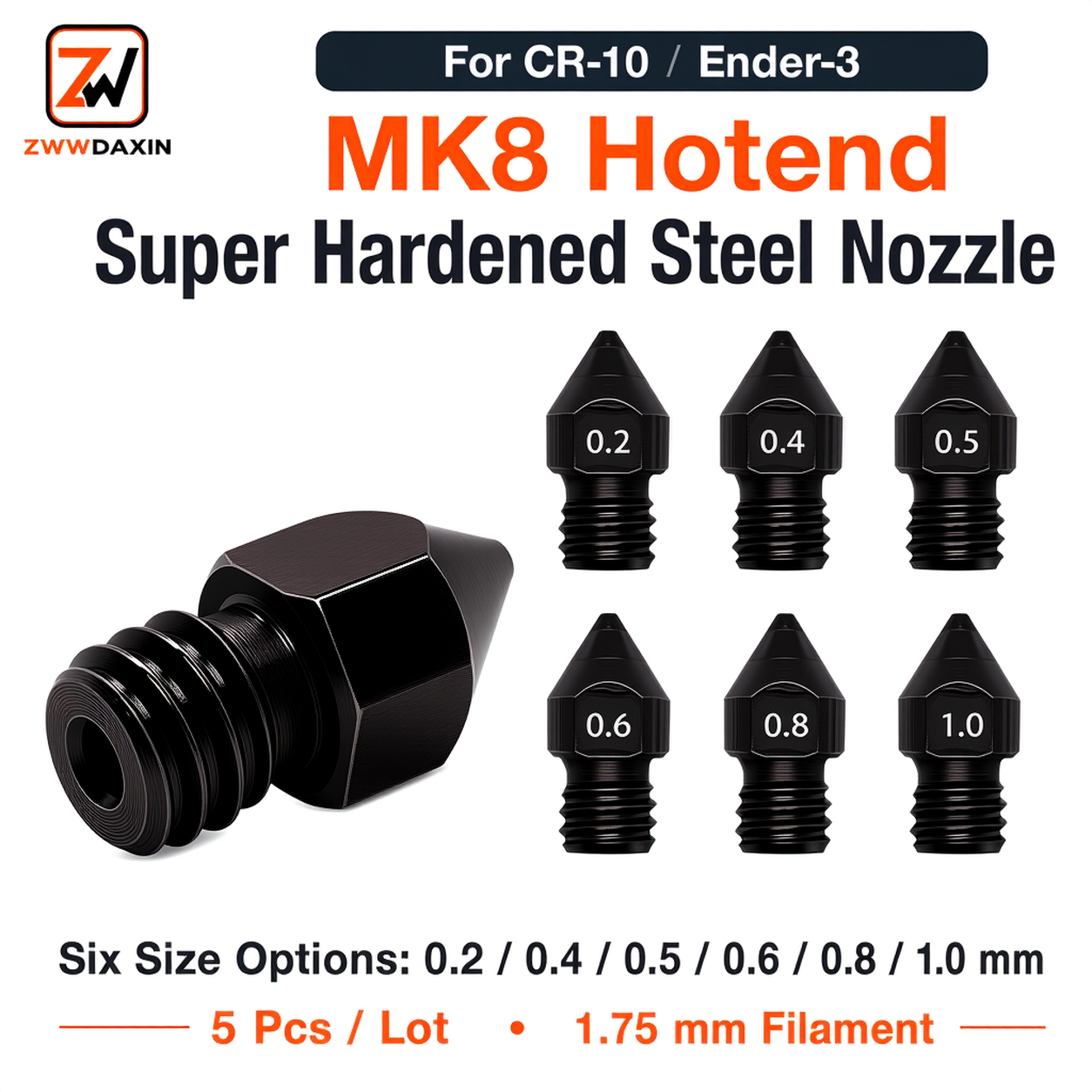 3D Printer Hotend Kit - หัวฉีดเหล็กแข็งพิเศษ MK8 5 ชิ้น/ล็อต ฮาร์ดเรพแร็พ 1.75