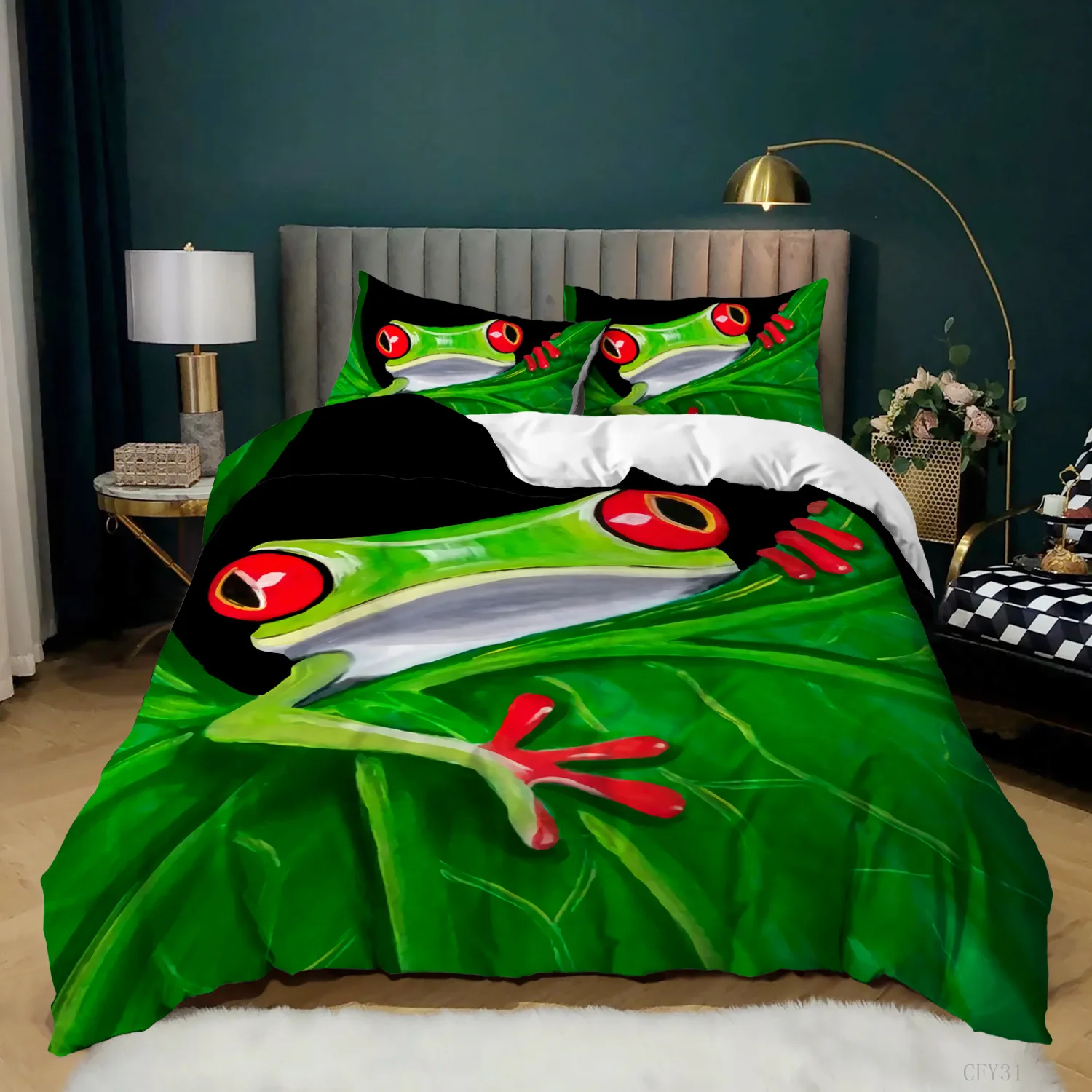 3D Printing Quilting - กบชุดผ้านวม King Size ตลกกบ Tropical Amphibian