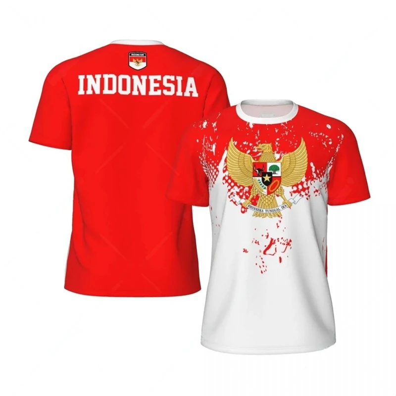 3D Printing Indonesia - เสื้อยืดแฟชั่นลายธงชาติอินโดนีเซียสำหรับผู้ชาย เทรนด์ฤดูร้อน ลายตราประจำชาติ พิมพ์ลาย 3 มิติ
