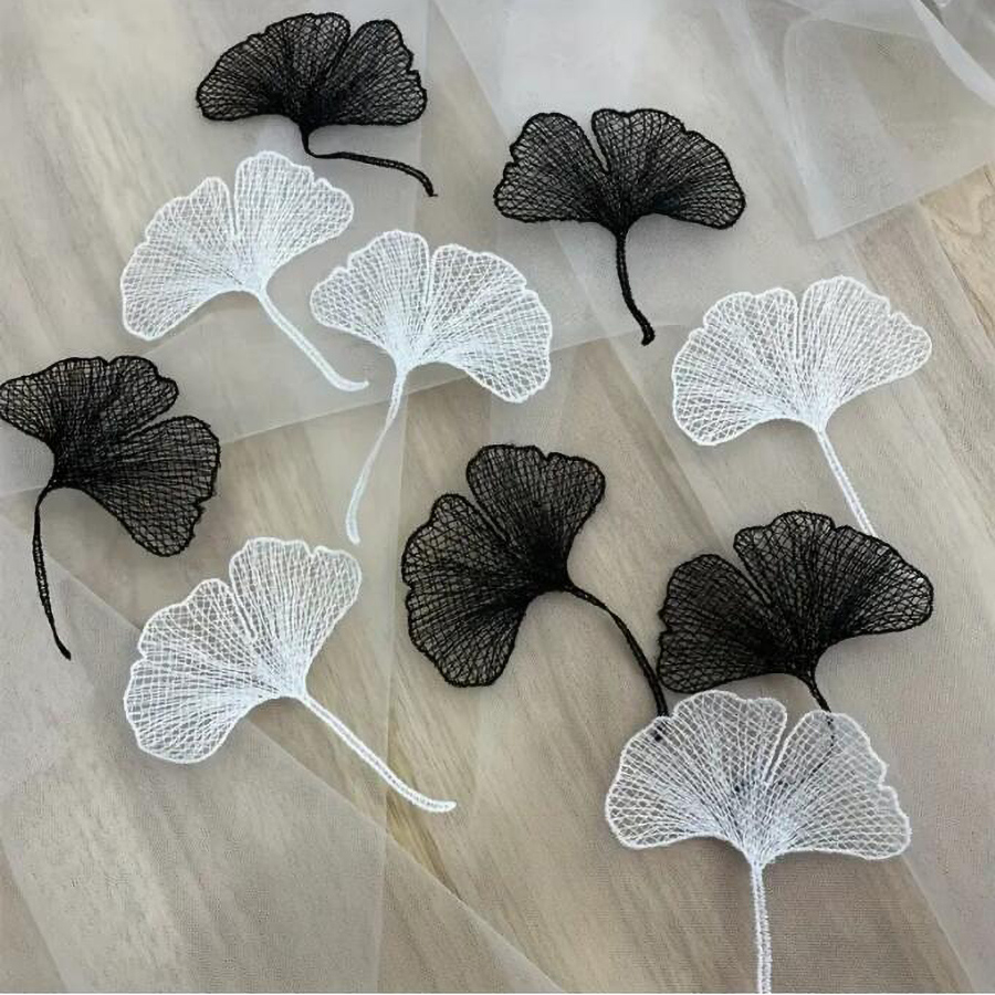 5 ชิ้นลูกไม้สีดําและสีขาวใบแปะ - 3D Printing On Fabric บทวิจารณ์และราคา